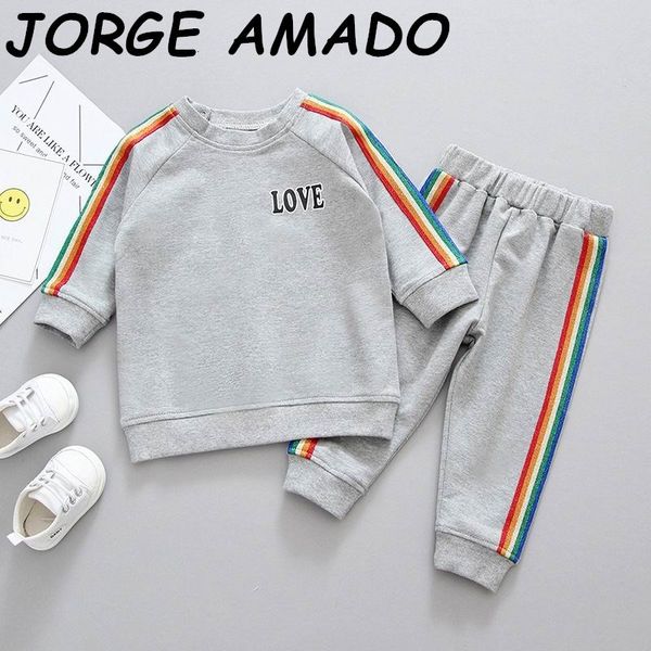 

clothing sets autumn boys girls outfits colourful stripe letter cotton hoodie 2pcs sport baby clothes e20276 daph, White