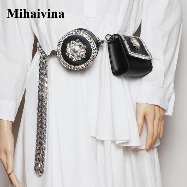 

waist bags mihaivina small chain for women fanny pack diamond belt bag female luxury leather crossbody chest lipstick
