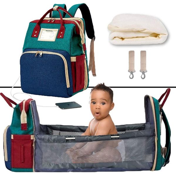 

diaper bags 3in1 foldable baby bed crib bag for mom organizer protable travel changing station with usb charging port