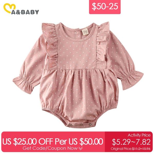 

$50-25 0-24m born infant baby girl ruffle romper long sleeve jumpsuit playsuit dot spring toddler costumes 210515, Blue