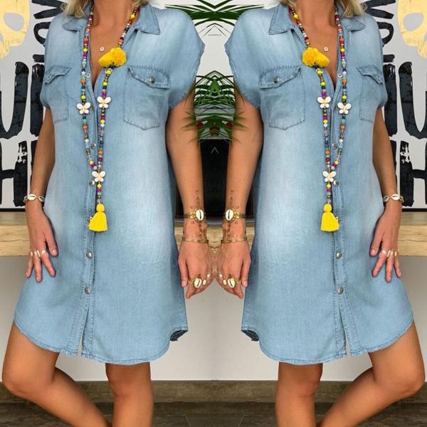 

casual dresses women's turndown neck denim dress solid party sleeveless swing oversized for women 2021 vestido de mujer, Black;gray