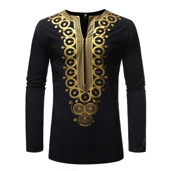 

printed design tribal pattern men's african large long-sleeved t-shirt fashion novelty luxury comfortable lightweight breathable, White;black