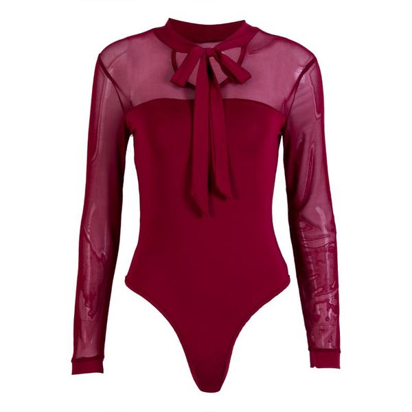 

women's jumpsuits & rompers 2021 summer long sleeves tulle bodysuit leotard black jumpsuit perspective stitching lace-up, Black;white