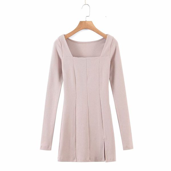 

casual dresses women square collar slim 2021 spring-autumn fashion ladies office female split hem thread mini aqjd, Black;gray