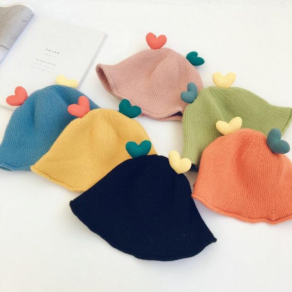 

caps & hats korean style fashion cute candy color loving heart children knitted hat autumn winter boys girls all matching wool, Yellow