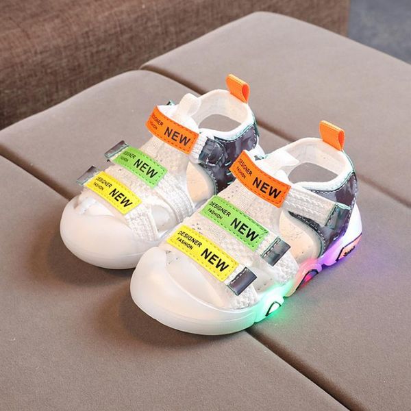 

sandals summer luminous anti-kick beach shoes girls outdoor led light up boys soft bottom children toddler, Black;red