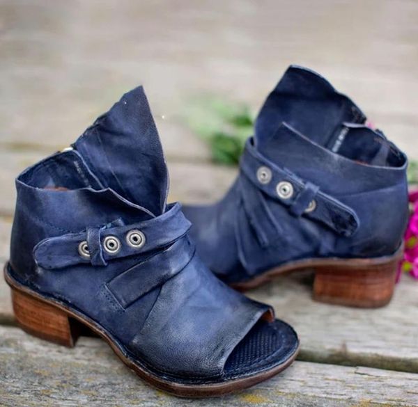 

sandals peep leather pu ankle women casual female mujer sapato feminino high heels brogues chunky shoes woman ladies shoe sf0980, Black