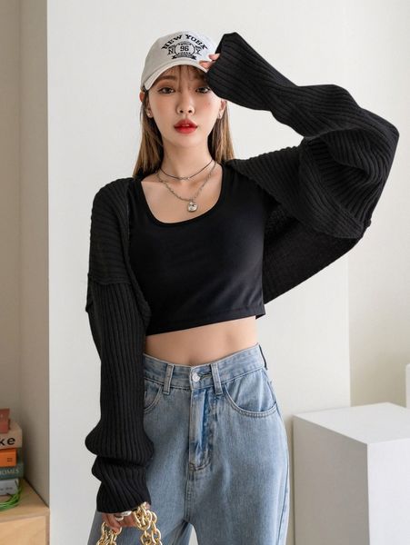 

dazy rib-knit drop shoulder crop cardigan y4bb#, White