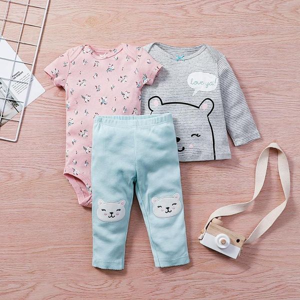 

clothing sets 2021 born baby set girl fashion print cartoon boy jumpsuit 3pcs pure cotton children's romper, White