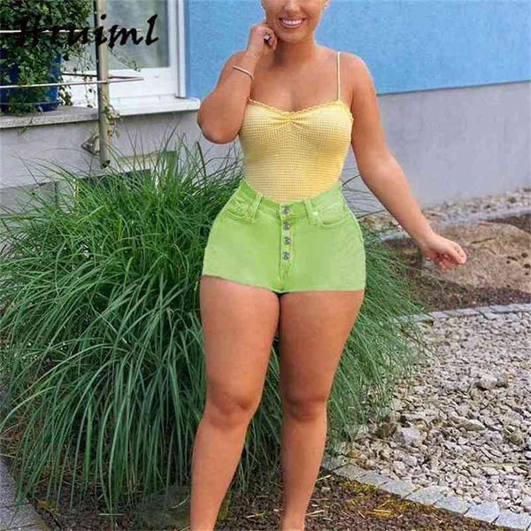 

woman shorts all match button personalized streetwear womens clothing fashion skinny solid color casual vetement femme 210513, White;black