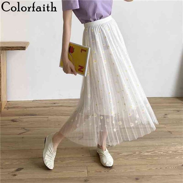 

women's summer casual elegant fashionable high waist print floral tulle sweet pleated long skirts sk1033 210416, Black
