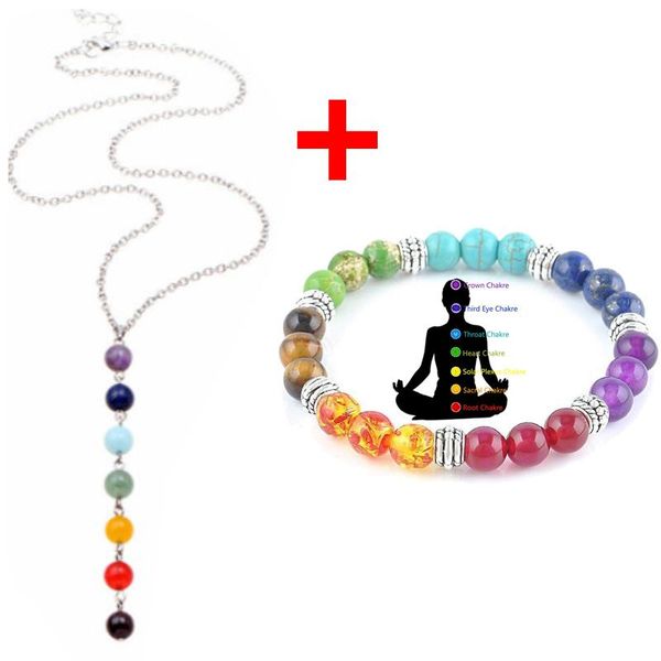 

beaded, strands 7 chakra gem stone beads pendant necklace women yoga reiki healing balancing maxi natural, Black