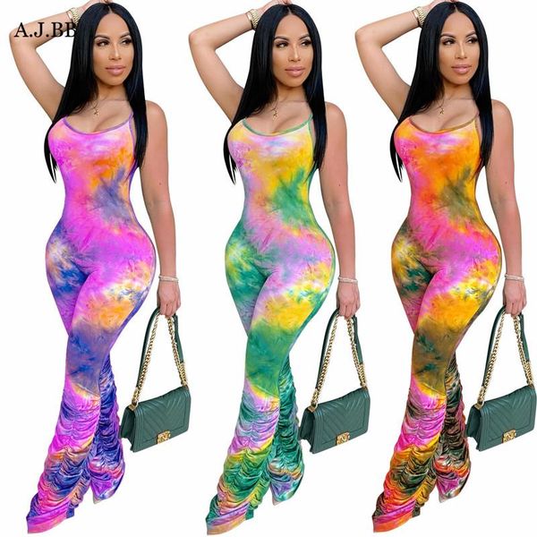 

women's jumpsuits & rompers 2021 tie dye printed jumpsuit in europe and america summer fashion u-neck sleeveless vest pants, Black;white