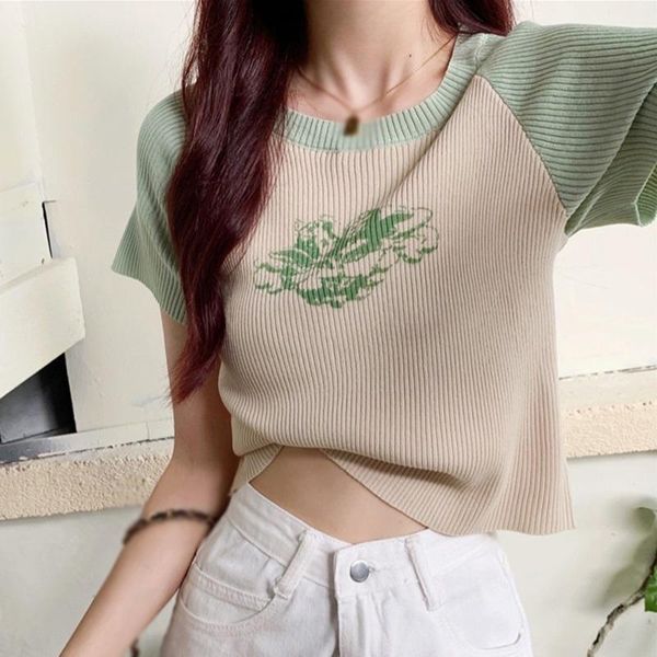 

women's t-shirt summer women print basic female casual knitted short sleeve o-neck, White