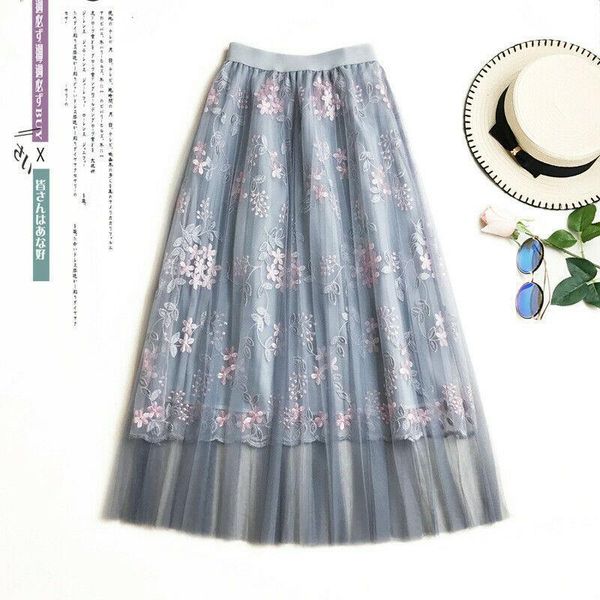 

skirts women's floral mesh maxi skirt long summer beach sundress elegant vestidos 2021 ladies sweet casual slim fashion clothes, Black