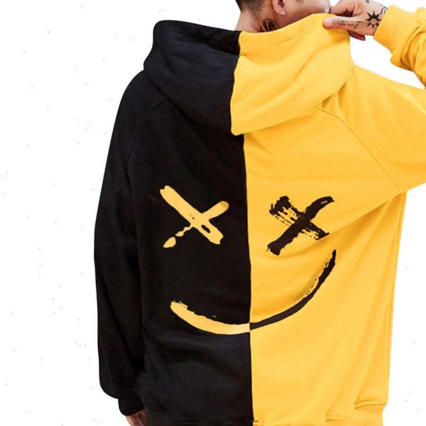 

smiling face print men womens sweatshirt pullover hooded moleton sudadera hombre plus size s 5xl, Black