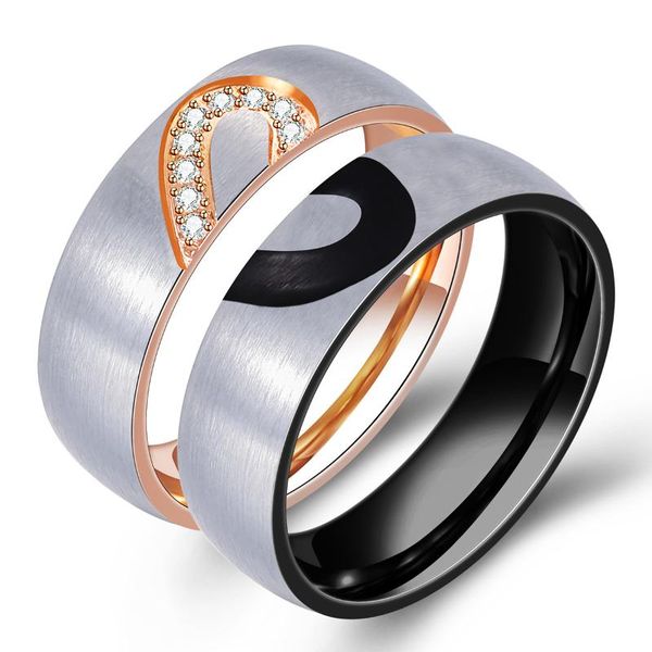 

fashion love heart couple rings for women men wedding engagement cz ring unique fine jewelry cluster, Golden;silver