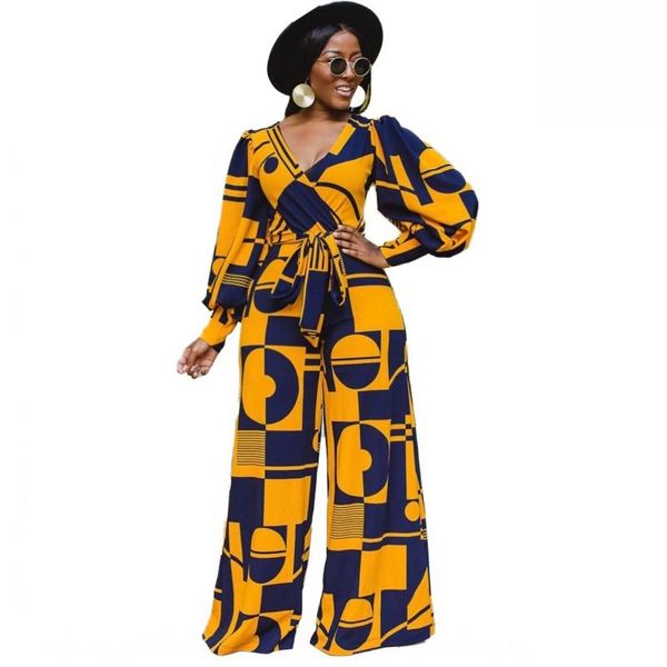 

ethnic clothing african jumpsuit for women dashiki jumpsuits playsuit v-neck rompers fashion blue streetwear overalls, Red