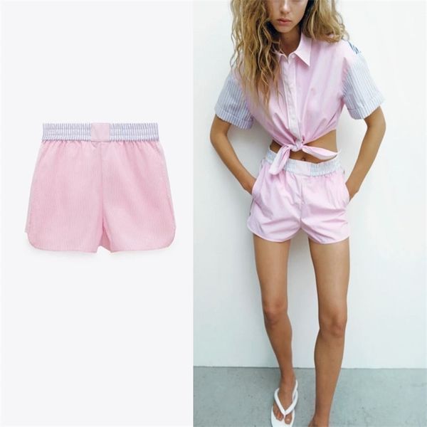 

patchwork striped summer shorts women vintage elastic waist pink short pants fashion casual high waisted feminino 210524, White;black