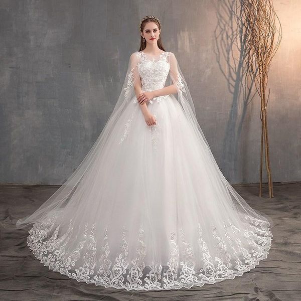

other wedding dresses 2021 chinese dress with long cap lace gown train embroidery princess plus szie bridal, White