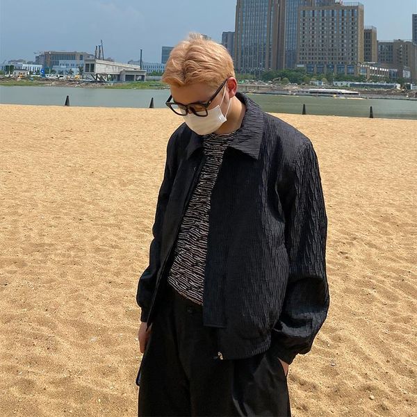 

men's jackets oversized pleated jacket men fashion casual black baseball uniform mens streetwear loose hip-hop bomber, Black;brown