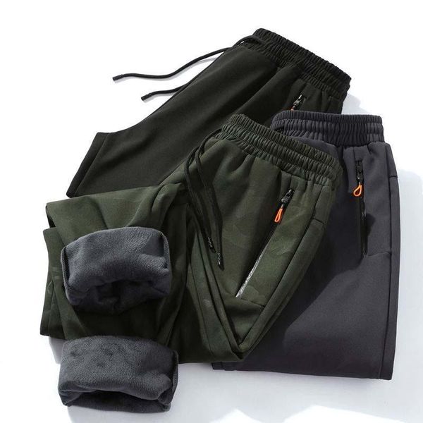 

men's pants 2021 windproof camouflage trousers male winter warm velvet sweatpants breathable waterproof outdoor sport m-5xl, Black