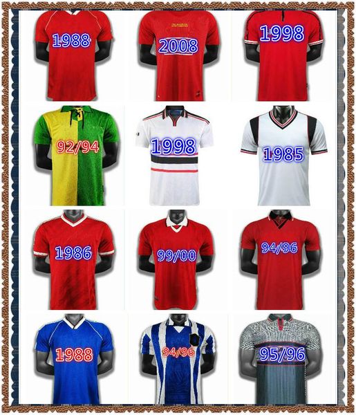 

man 07 08 90 92 united retro ucl final match utd home manchester jersey 1994 1998 1984 united ronaldo beckham cantona keane scholes giggs je, Black;yellow
