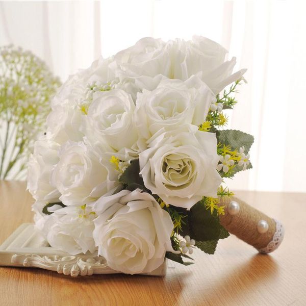

wedding flowers tanpell white cloth european rose bouquet artificial pearls lace handmade party