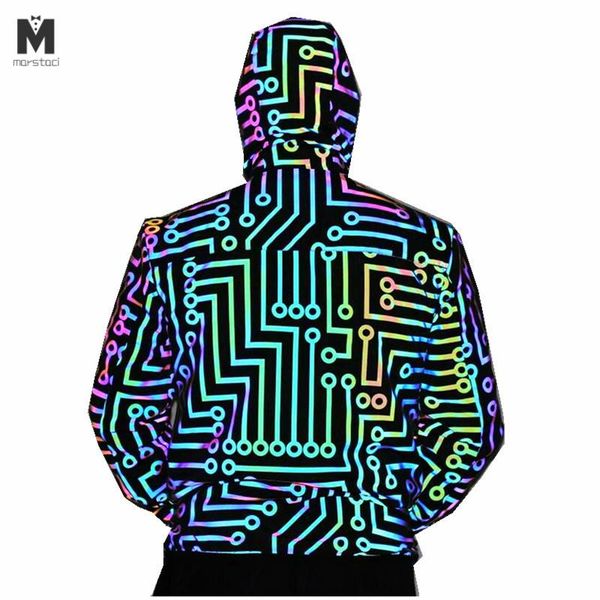 

men's jackets autumn winter men colorful stripe reflective jacket man reflect light shiny windbreaker punk hip hop coat chaqueta reflec, Black;brown