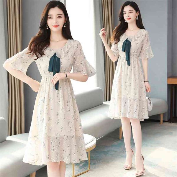 

fashion sweet chiffon midi dresses summer vintage plus size print sundress women elegant bodycon party vestido 210528, Black;gray