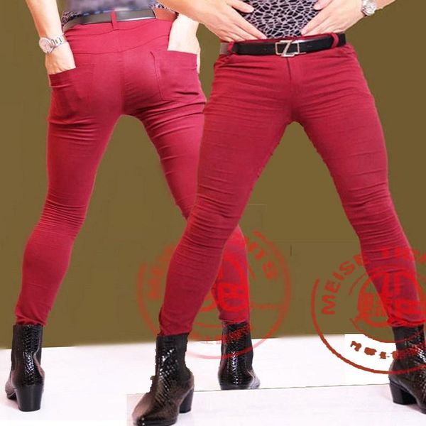 

men's jeans men plus size tight england style hair stylist trousers slim fit pencil pants boots male gay erotic lingerie legging, Blue