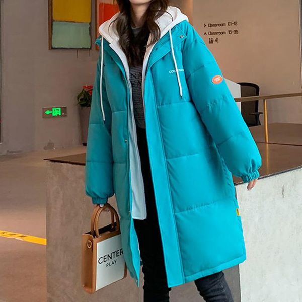 

women's down & parkas 2021 winter cotton padded clothes women long fake two hooded coat loose thickened over knee korean solid fashion, Black
