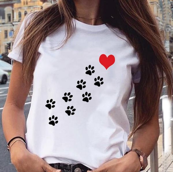 

women graphic dog lovely animal fashion short sleeve spring summer cartoon print female clothes tees tshirt t-shirt, White
