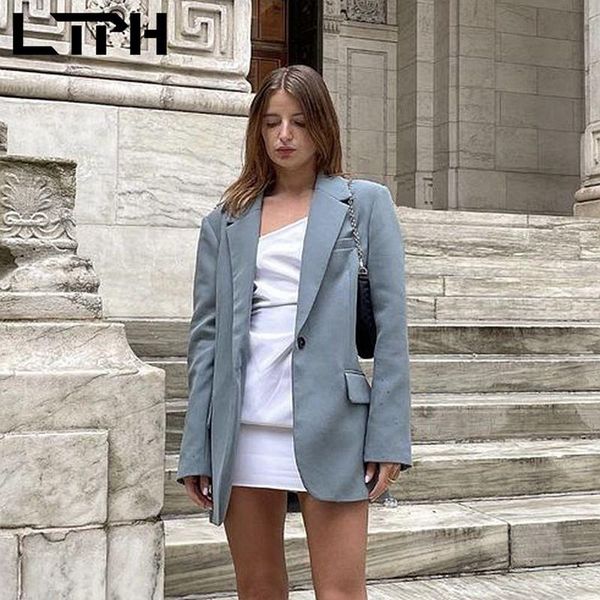 

women's suits & blazers ltph office ladies blazer women single button long sleeve pockets jackets simple loose casual lady suit coat 20, White;black