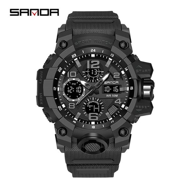 

wristwatches sanda men military watches waterproof sport wristwatch digital quartz dual display watch male relogio masculin, Slivery;brown