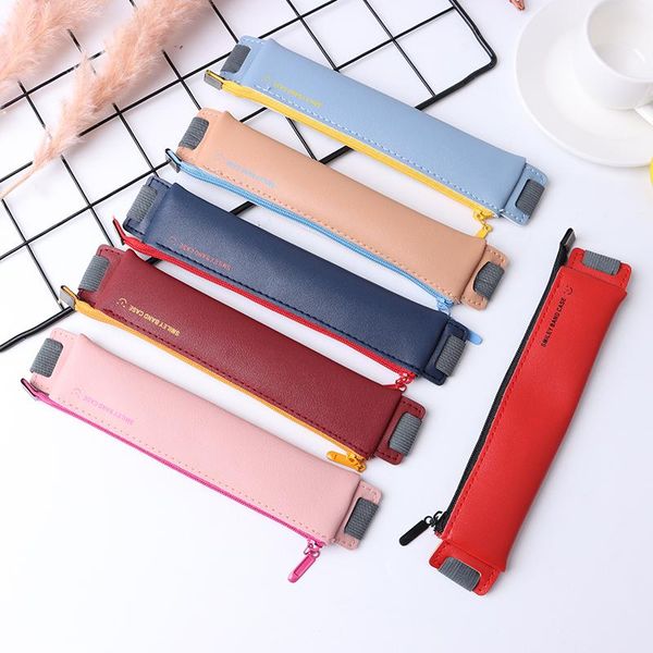 

pencil bags pu leather mini pen bag eco-friendly elastic book case portable notebook journal holder office student stationery