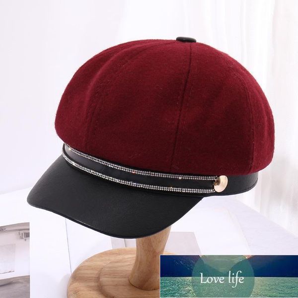 Cappelli a tesa avara Cappello ottagonale in lana abbinata a colori primavera e autunno Cappello caldo con bordo in pelle Cappello con diamanti luminosi Moda Casual Cappello da ragazzo Spaper1