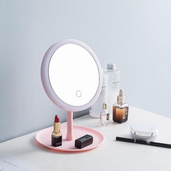 

compact mirrors led makeup mirror with light ladies lamp storage deskrotating round shape cosmetic gift