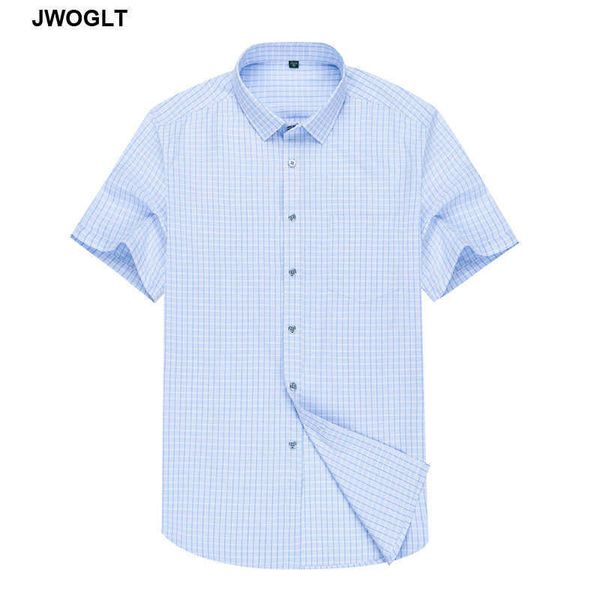 

youth men summer korean fashion men's casual shirt button down slim fit short sleeved social plaid shirts 4xl 5xl blouse 210528, White;black