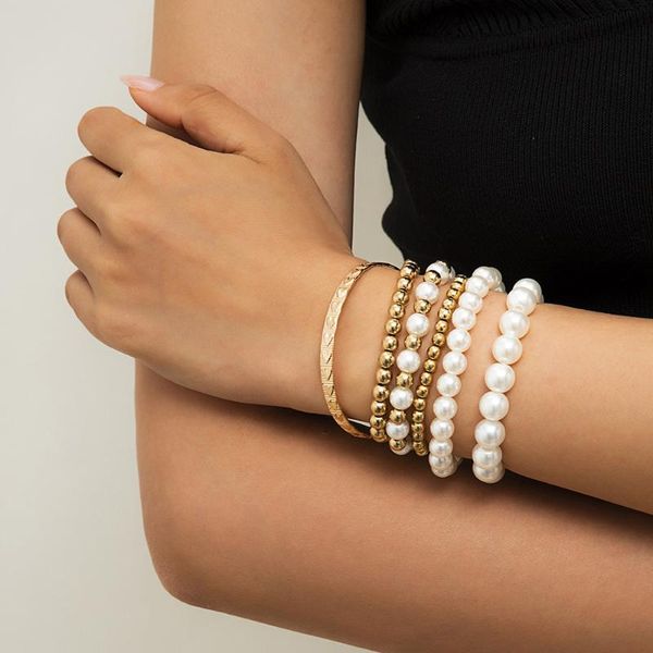 

beaded, strands bohemian ethnic ccb beaded chain bracelets bangles for women fashion gold imitation pearl on hand party jewelry, Black
