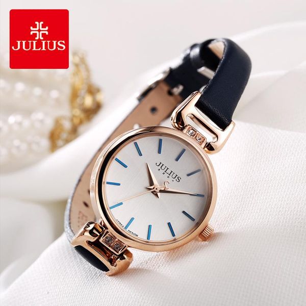

wristwatches julius brand retro leather watch woman simple small dial thin strap quartz dress wrist watches female clock gifts, Slivery;brown