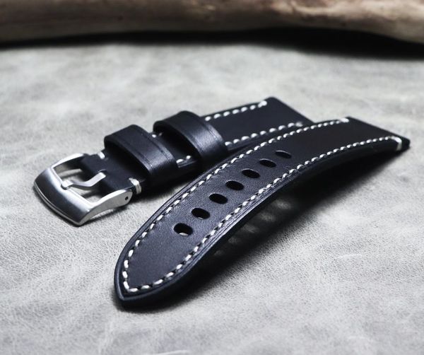 

watch bands handmade watchband band genuine cowhide leather 23mm strap & brand black leisure bracelet, Black;brown