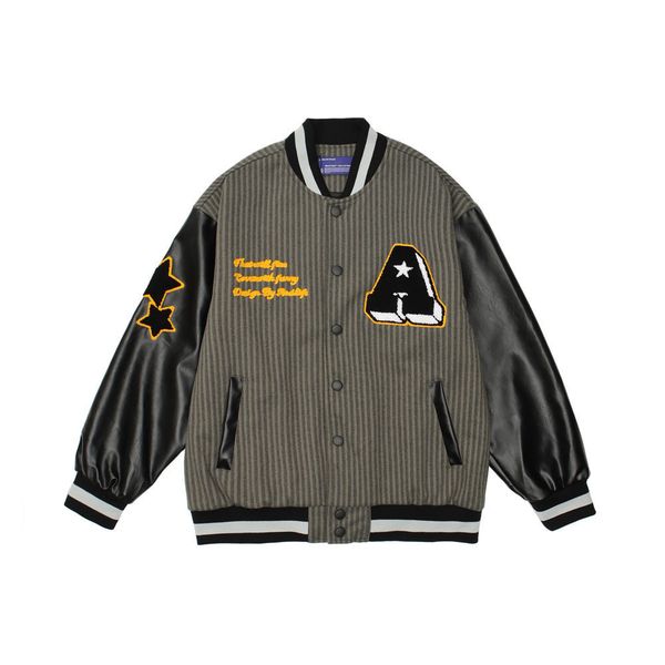 

men's hoodies & sweatshirts letter sewn jacket embroidered man's fashion lane loose collar contrast baseball rqdf, Black