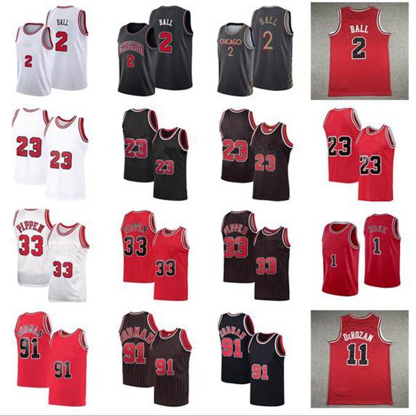 

2 lonzo ball zach 8 lavine basketball jersey derrick 1 rose 11 demar derozan mens 23 mj dennis 91 rodman scottie 33 pippen jerseys red white, Black;red