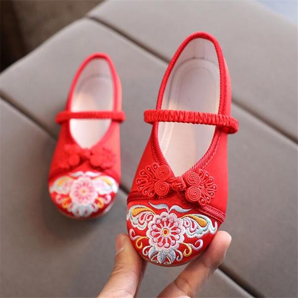 

children' antique embroidered shoes girls chinese style ancient costume baby silk kids princess shoe flat, Black;grey