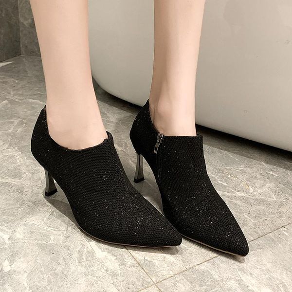 

boots plus size 34-39 2021 women ankle bling winter elegant party shoes woman sky high heels ladies wedding dress pumps, Black