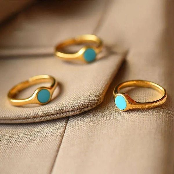 

cluster rings autumn style inlaid blue turquoise opening adjustable ring beautiful personality exquisite ladies silver jewelry, Golden;silver