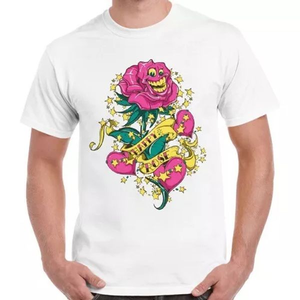 

happy rose laughing pink hearts cool vintage retro t shirt 2304, White;black