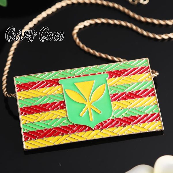 

chains cring coco national flag necklace enamel traditional hawaiian tribal necklaces female big pendants chunk for women, Silver