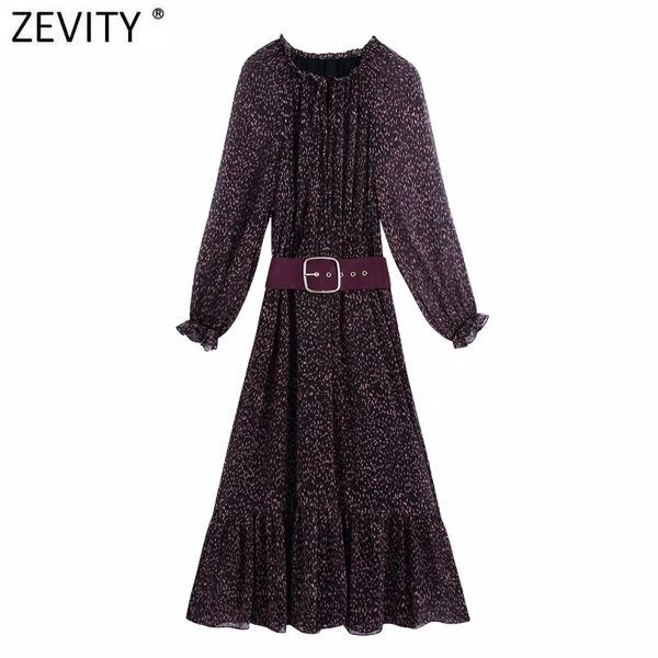 

zevity spring women leopard print sashes chiffon midi dress female ruffles lantern sleeve vestidos chic party clothes ds4858 210419, Black;gray